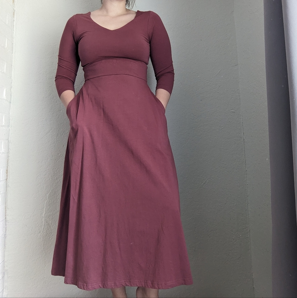 Pact Fit and Flare Midi Party Dress Small Pink